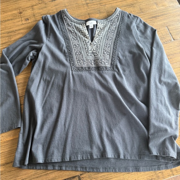 J. Jill Gray Embroidered Long-Sleeve Tee- size medium - Picture 2 of 4